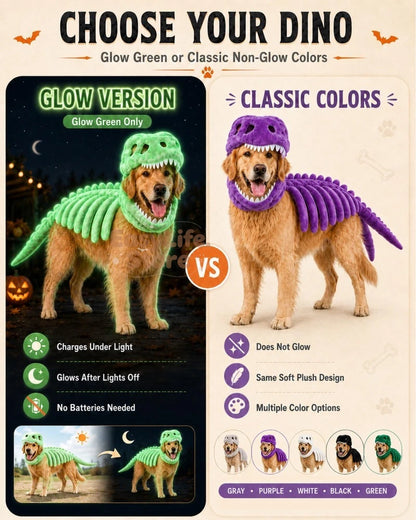 3D plush T-Rex dinosaur pet costume for cats and dogs, featuring vibrant colors and detailed dinosaur design from I YAN.