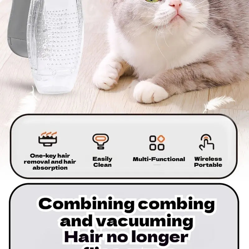 I YAN portable pet hair vacuum and massage device for cats and dogs, dual-purpose cleaner with grooming tools and compact design.