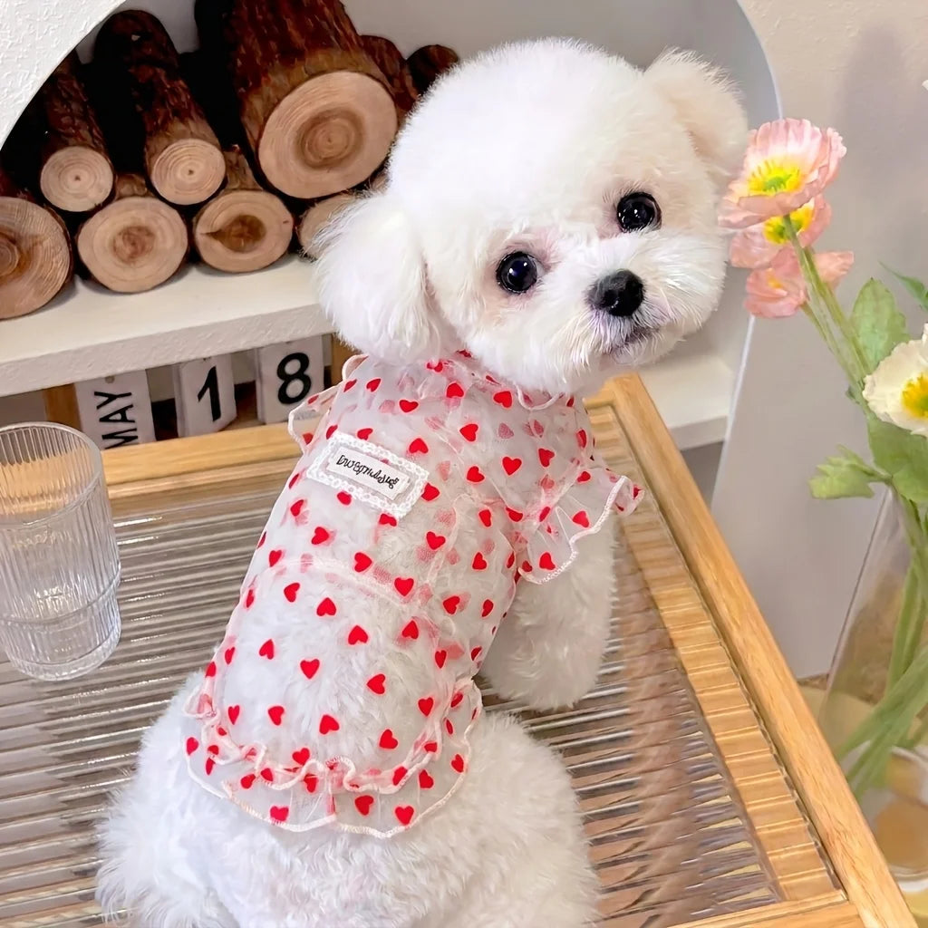 Lightweight summer floral mesh dog and cat shirt in four colors, breathable pet vest with cute flower print for small dogs and cats.
