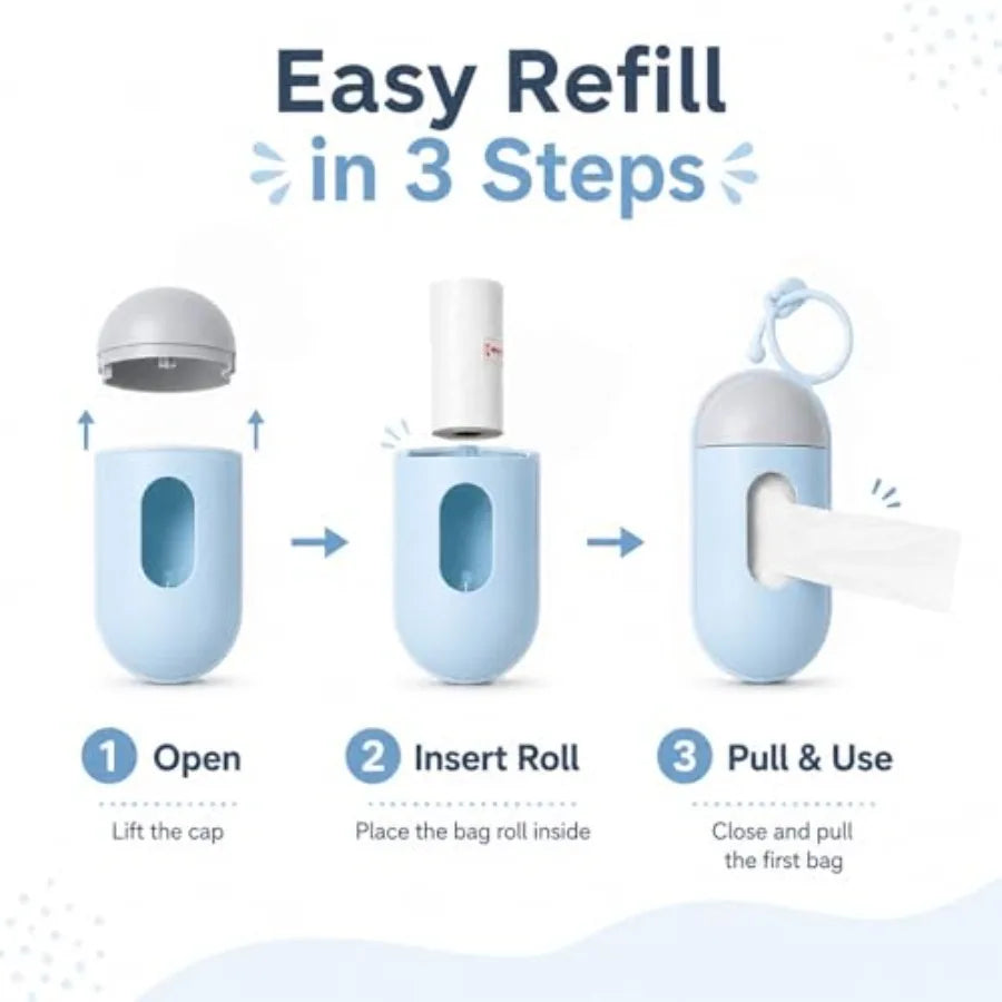 Portable I YAN dog waste bag dispenser with a compact design, ideal for outdoor walks and pet poop bag storage.