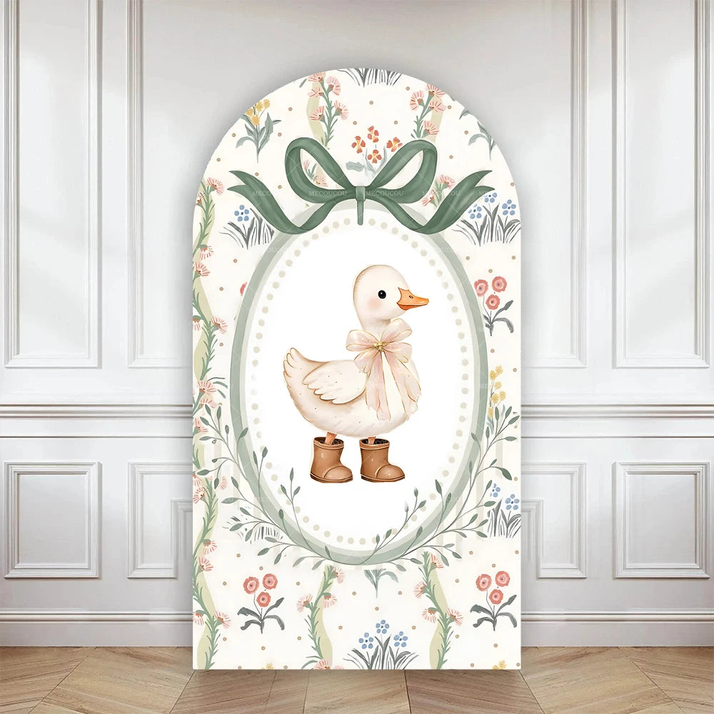 Cartoon big white goose bow arch background customizable baby one-year-old babyshower decorativebackground double-sided printing