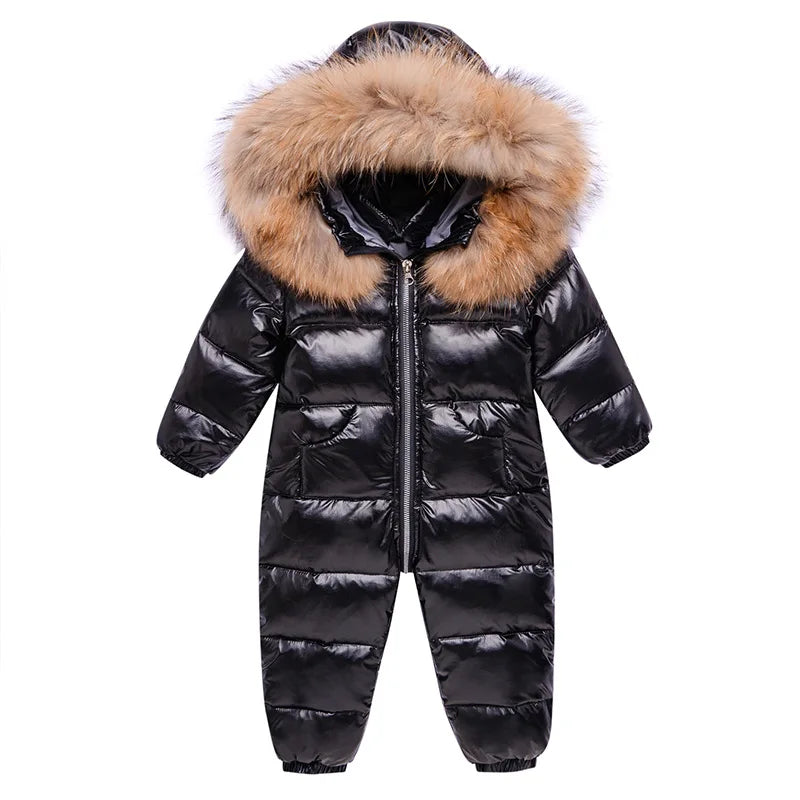 2025 -30 Degree Russian Winter Baby Snowsuit Real Fur Waterproof Baby Boy Winter Rompers Newborn Jumpsuit Toddler Girl Overalls
