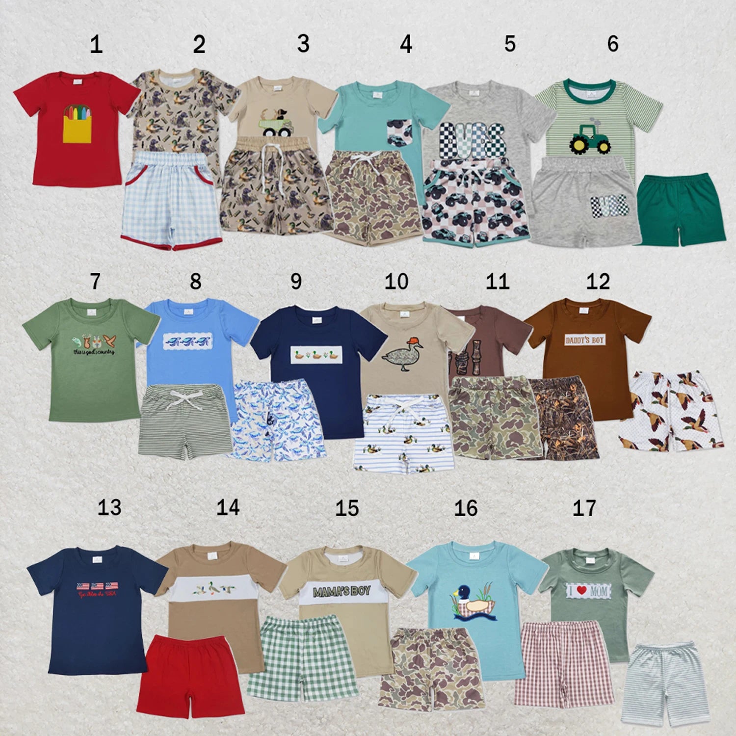 Toddler boy summer outfit set featuring a printed short sleeve T-shirt and elastic waist shorts from I YAN.