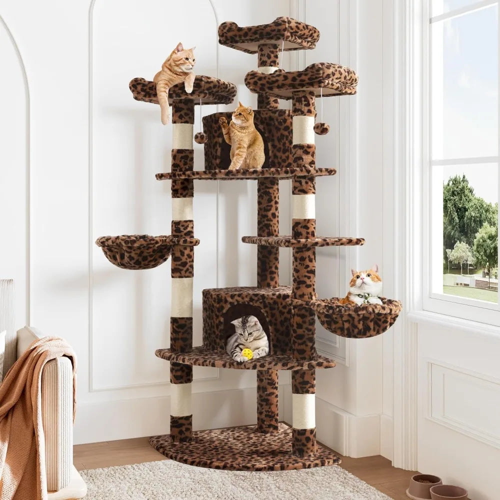 73" Corner Cat Tower — Multi-Level Fan-Shaped Cat Tree with Hammock, Condo & Sisal Posts for Large Cats