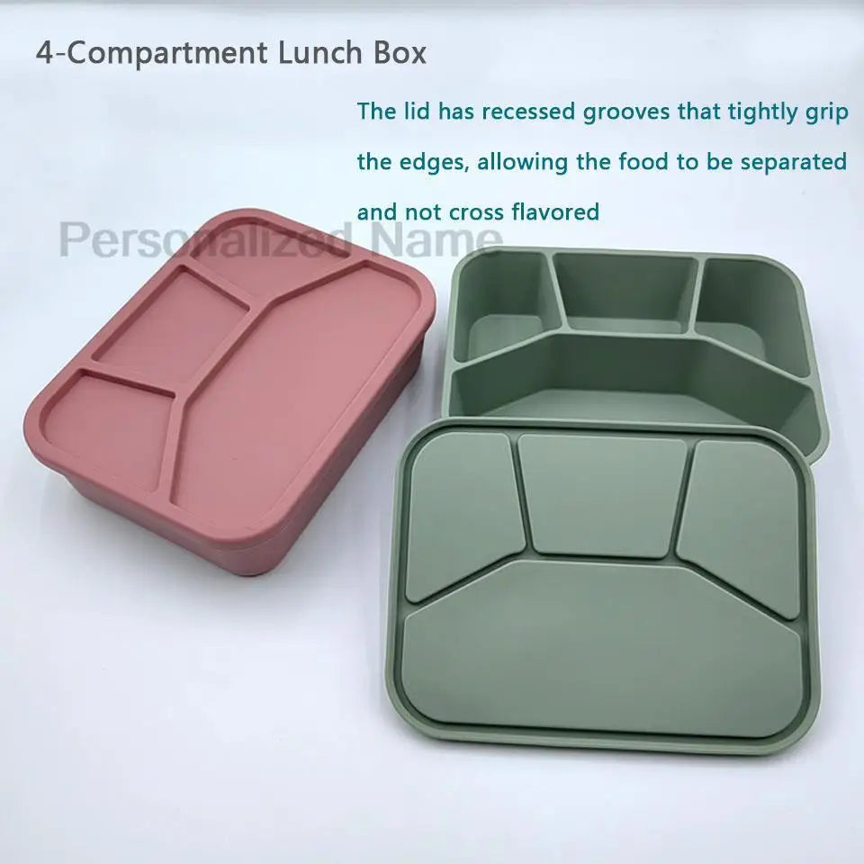 Silicone Bento Lunch Box | 4-Compartment Leakproof Food Container for Kids & Adults - I YAN
