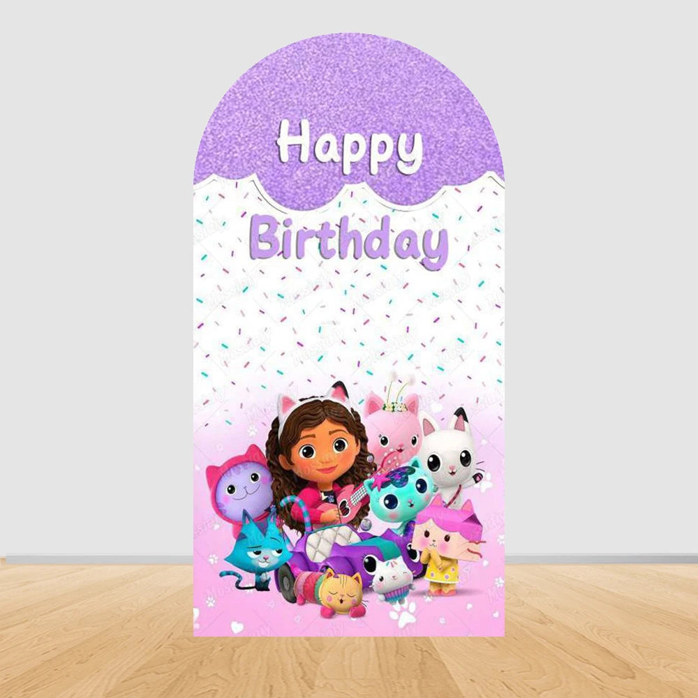 Colorful Gabby Dollhouse Arch Backgrounds Children Birthday Party Decoration Photography Backdrop Photo Studio Shoot Supplies