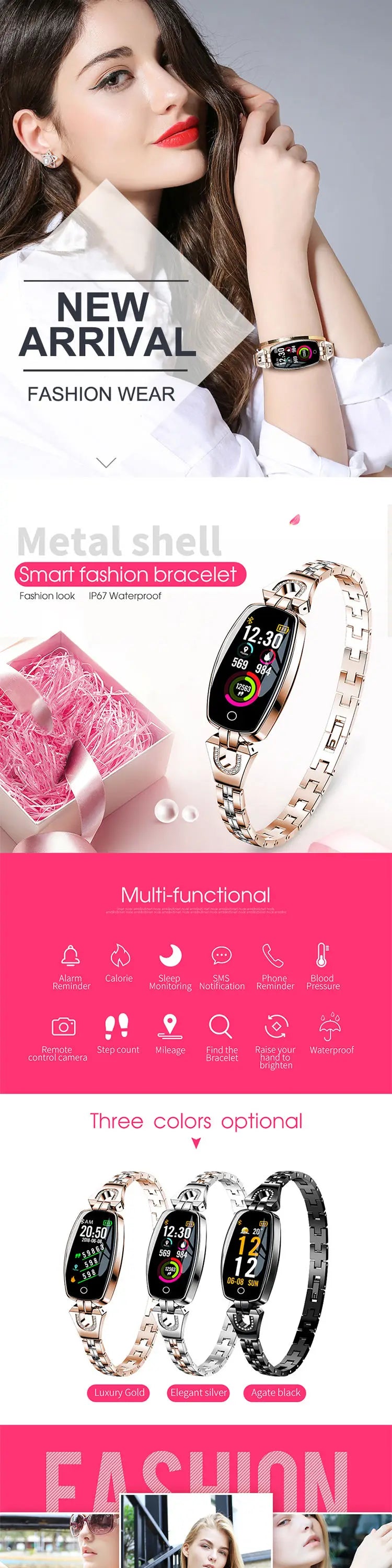 Lemonda H8 Stainless Steel Sleep Heart Rate Tracker Smart Watch with Call Reminder Waterproof Touch Screen Online Sports