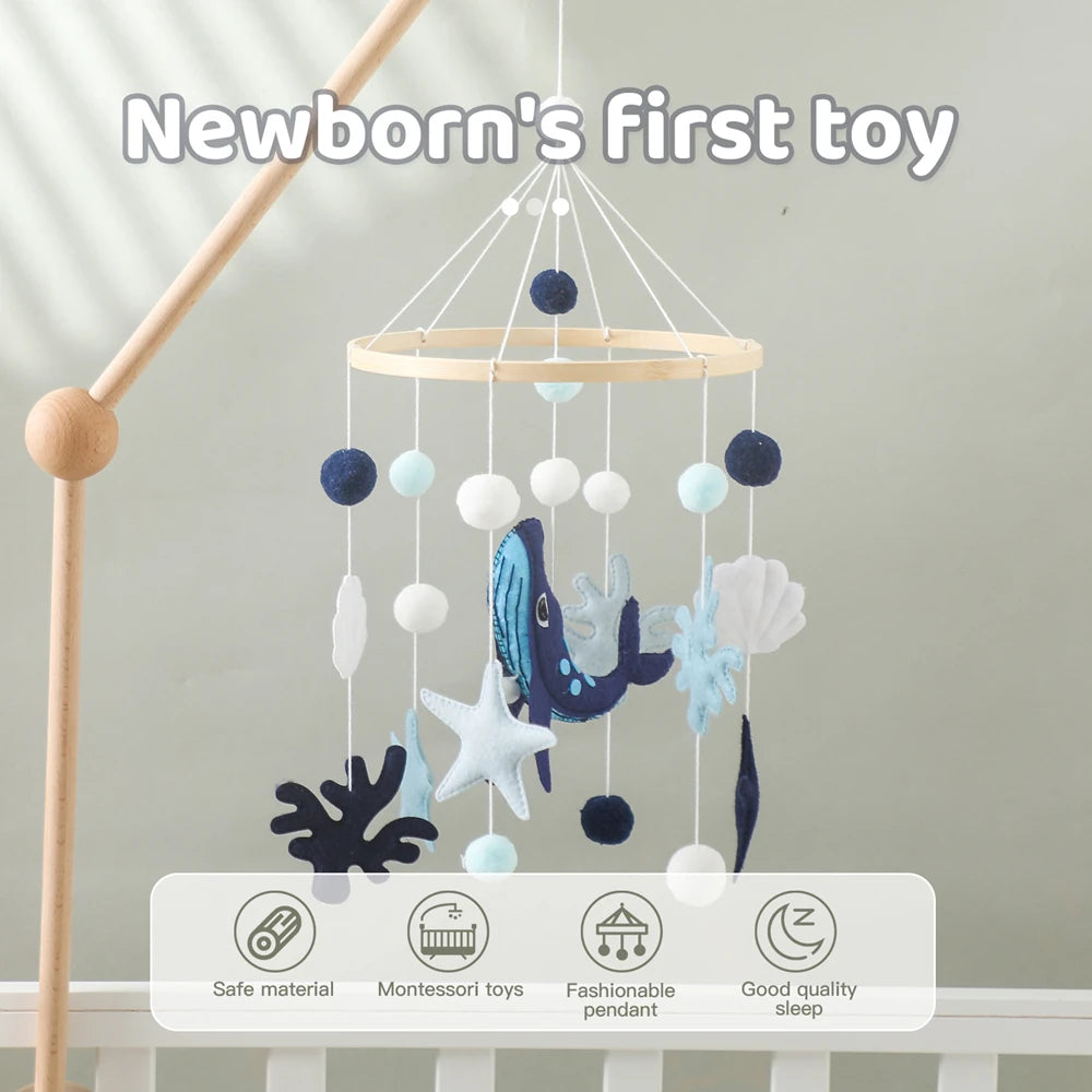 Blue Whale Baby Crib Mobile – Fabric & Bamboo Ring Nursery Decor for Newborns - I YAN