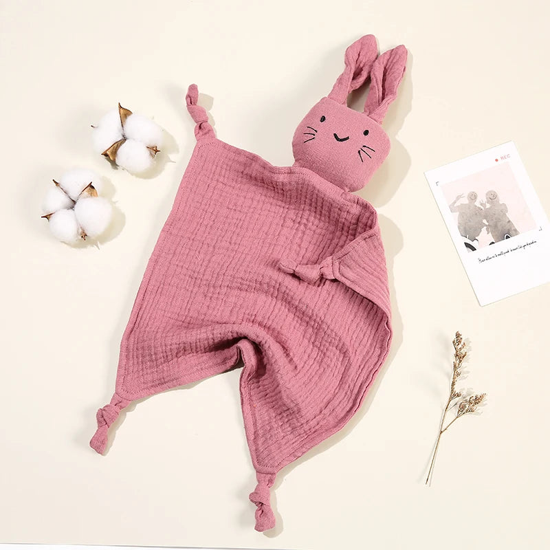 Baby Cartoon Rabbit Muslin Comforter – Soft Cotton Security Blanket & Burp Cloth for Newborns (30×30cm) - I YAN