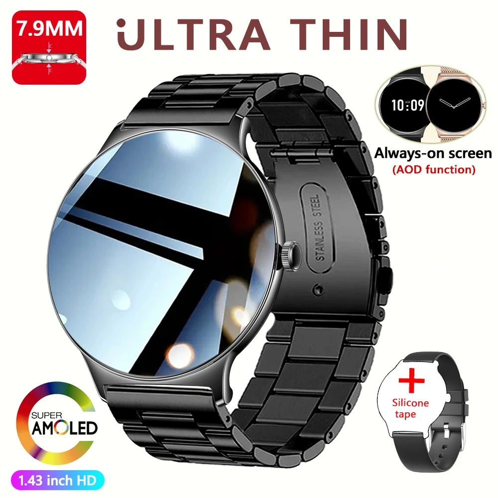 2026 New Ultra Slim AMOLED Smart Watch Women Screen Always Display Time Heart Rate BT Calling High-end Fashion Smartwatch