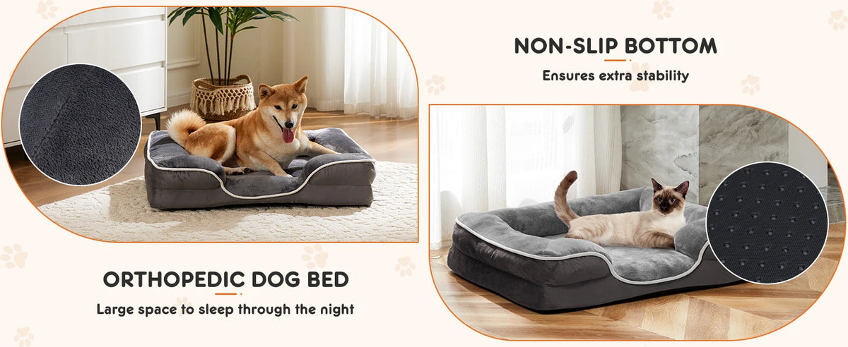 I YAN JHK orthopedic dog bed with memory foam, washable cover, non-slip base, waterproof liner for small dogs and cats.