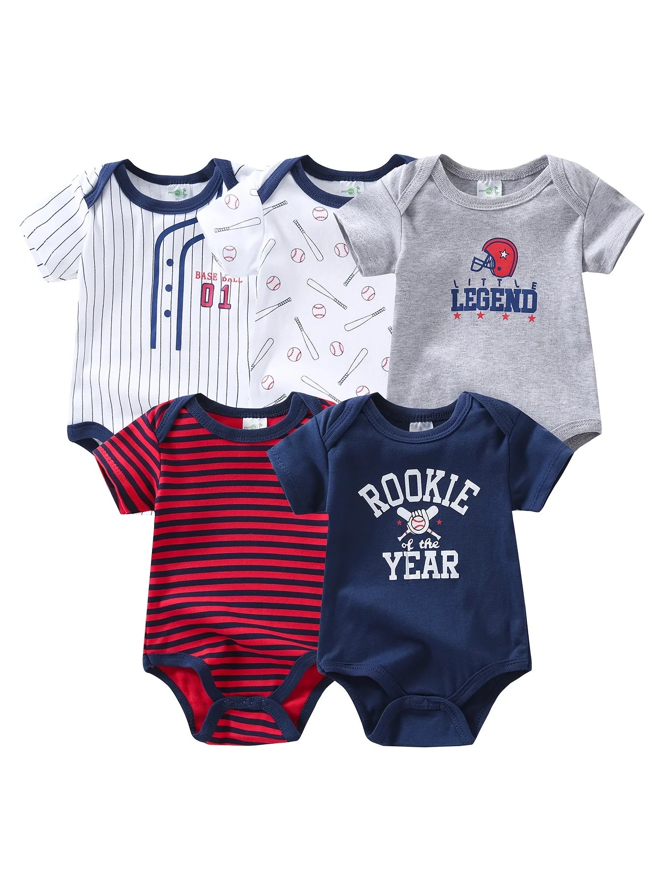 Set of 5 cotton baby boy short sleeve rompers by I YAN, breathable casual infant clothes for 0-9 months.