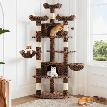 73" Corner Cat Tower — Multi-Level Fan-Shaped Cat Tree with Hammock, Condo & Sisal Posts for Large Cats