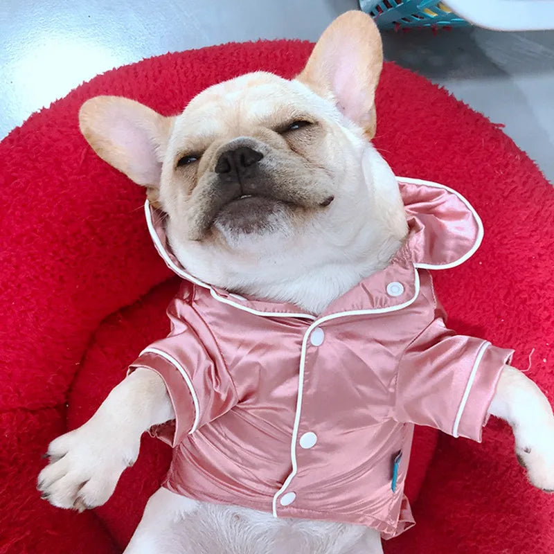 Soft silk French Bulldog pajamas for small dogs, I YAN pet shirt, cozy dog clothing, and comfortable pet pajamas for cats