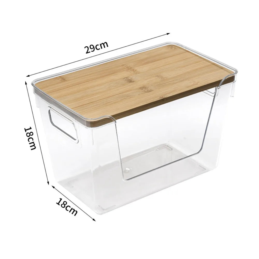 Stackable Pantry Organizers with Wooden Lids Kitchen Storage Clear Bins Under Sink Organizer for Onion Potato Fruit Vegetables