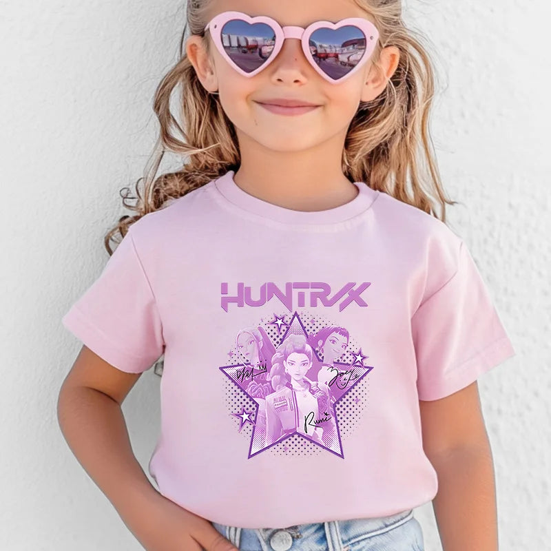 Kawaii K-POP Demon Hunters Kids T-shirt Girl Boy Clothes Children Clothing Fashion Tops Cotton Sweet Gift Short Sleeve Costumes