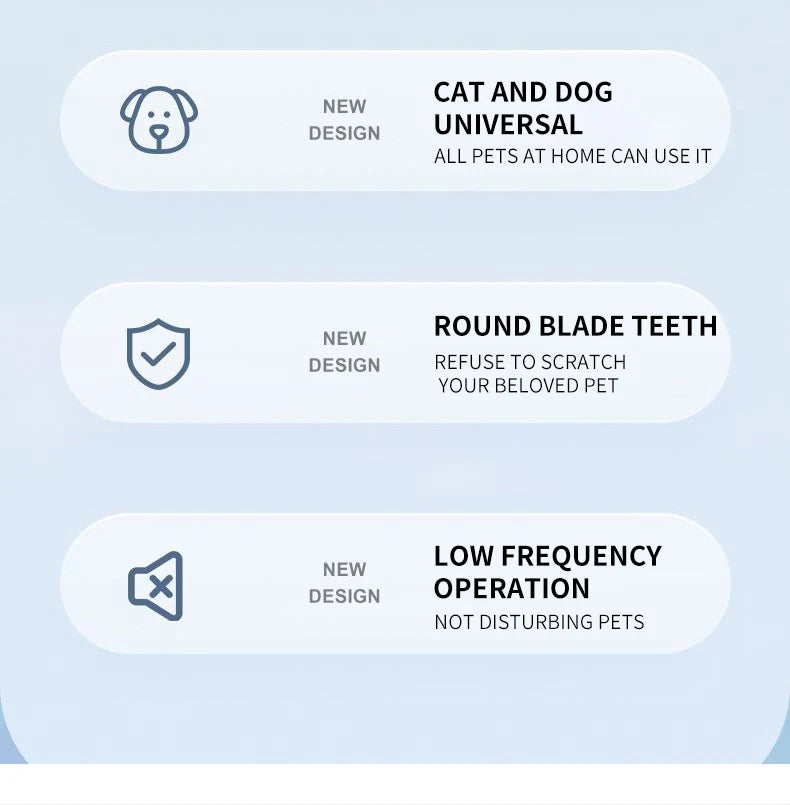 Pet grooming trimmer with LED light by I YAN, waterproof, low noise hair clipper for dogs and cats, shown with detachable blades.