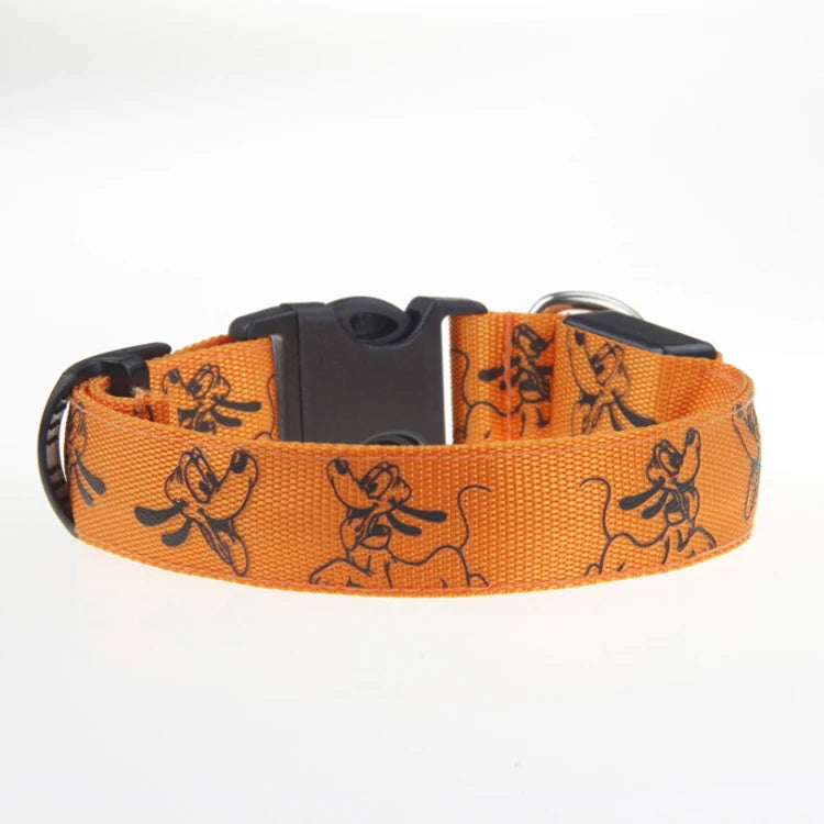 Bright LED dog collar by I YAN, glowing nylon pet collar with luminous safety light for nighttime visibility.