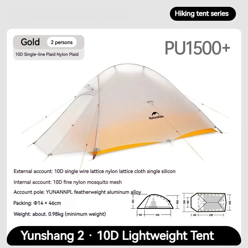 Upgrade Cloud Up Hiking Tent 10D Silicone Ultralight Portable 2 Persons 3 Season Outdoor Camping Tent With Free Mat
