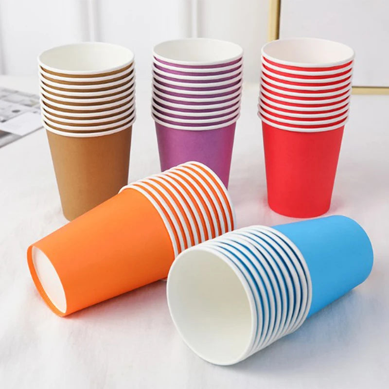10PCS 9oz/250ml Solid Color Thick Paper Cup Disposable Cup Wedding Birthday Party Disposable Tableware Disposable Paper Cup Set