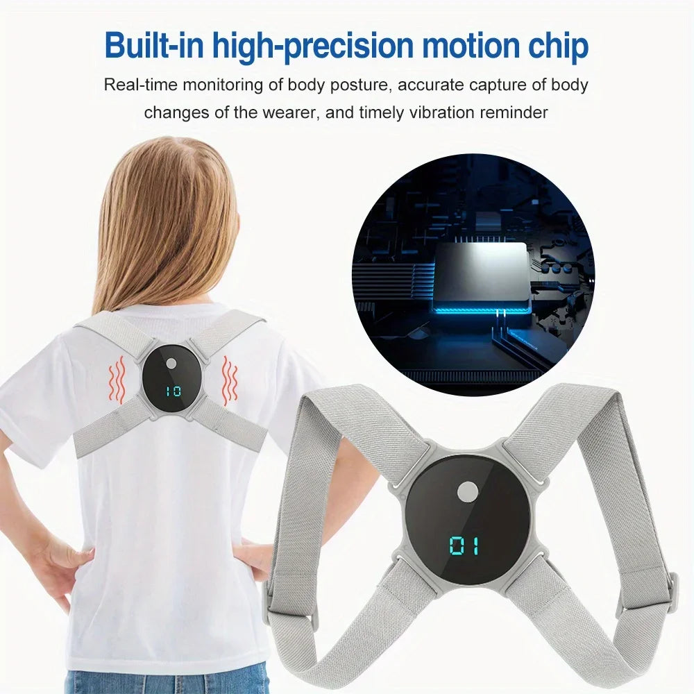 USB Rechargeable Posture Corrector Smart Back Shoulder Trainer with Vibration Alerts, Adjustable Straps Lightweight Comfortable - I YAN