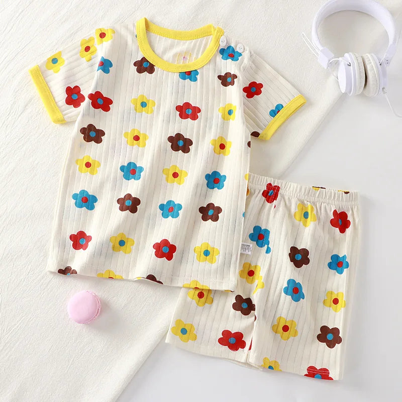 I YAN 2PCS children's summer clothing set with cotton T-shirts and shorts for girls and boys, casual and comfortable kid clothes