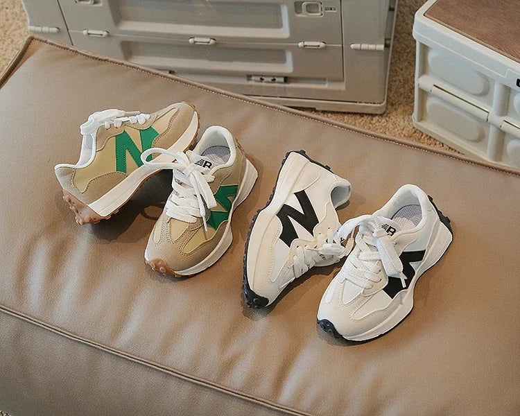 Children's Spring New Leather Upper Sneakers Kids Non-Slip Casual Shoes Boys Girls Soft Sole Students Tennis Toddler Sport Shoes