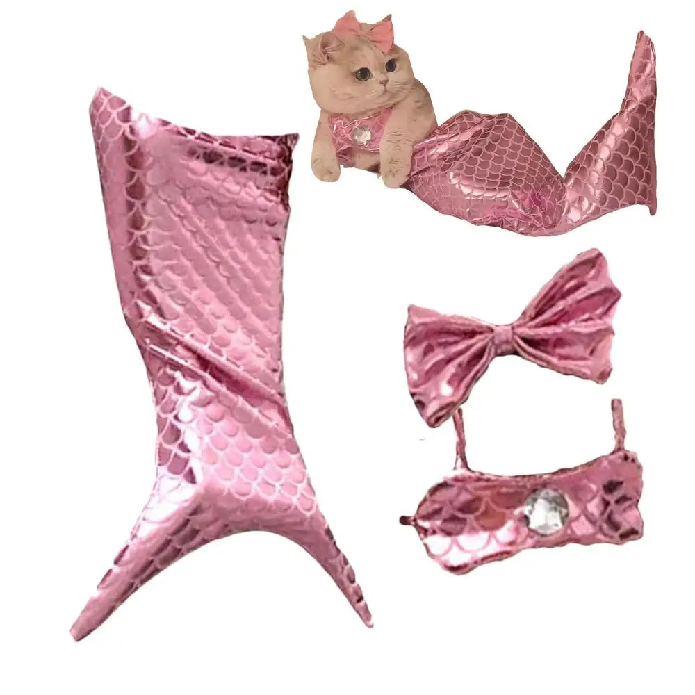 Cat Mermaid Tail Sequin Mermaid Tail Clothes For Halloween Cat Fishtail Dress-Up Comfortable & Soft Dog Outfit Funny Pet