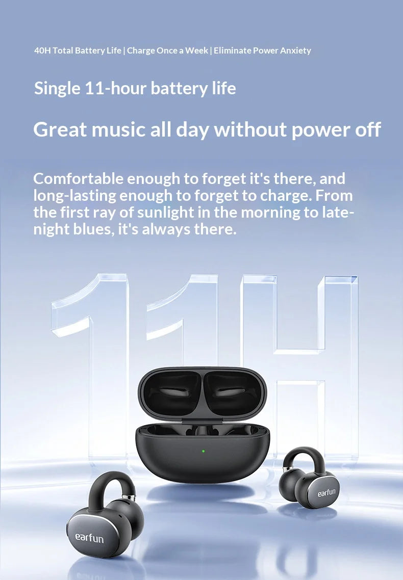 EarFun Clip 2 Open Ear Sport Bluetooth Earphones Hi-Res Sound AI Translation IP55 Waterproof Long Battery Life for Outdoor