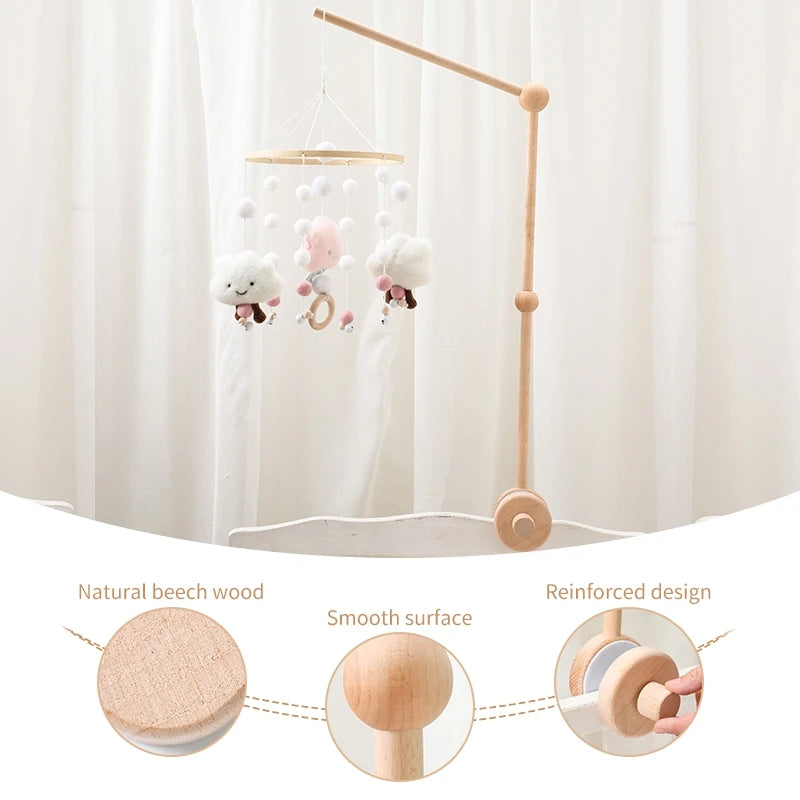 Baby Crib Mobile with Cartoon Felt Forest Animals – Wooden Bed Bell 0-12M - I YAN