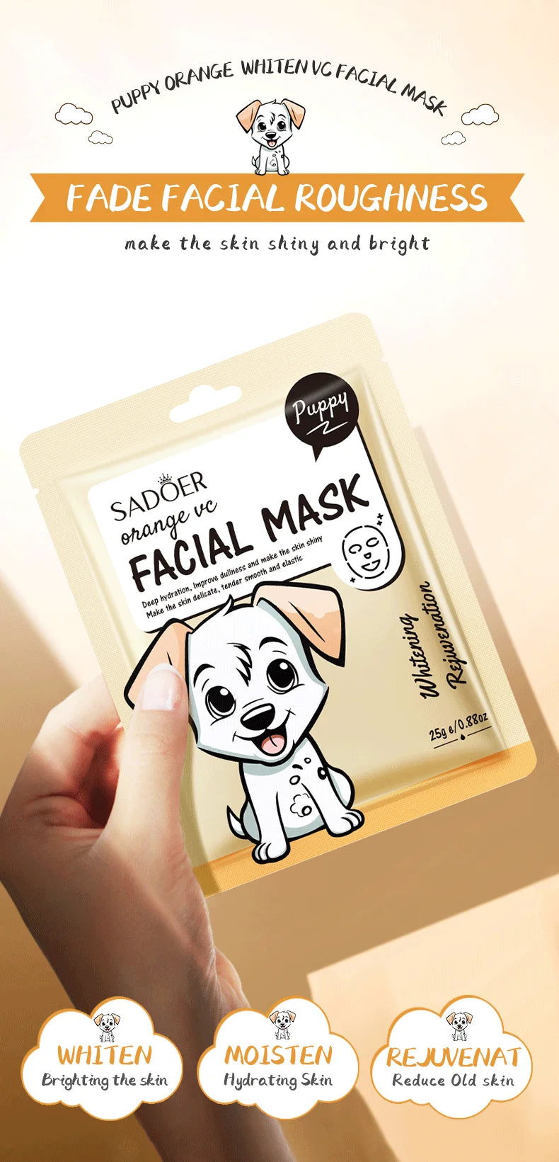 5pcs SADOER Cartoon Fresh Fruit Facial Masks Moisturizing Soothing Brightening Hydrating Face Mask for Facial Skin Care
