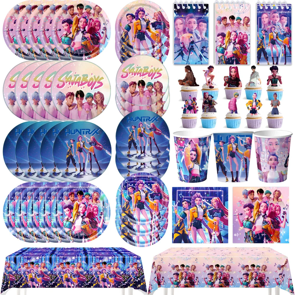 K Pop Demon Hunters Birthday Decoration Balloons Party Supplies Disposable Tableware Banner Streamer Baby Shower Supplies Gifts