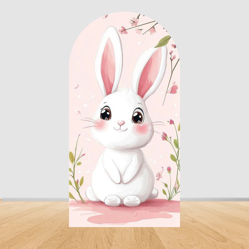 Easter Bunny Rabbit One Birthday Arch Backdrop Cover Pink Dress Floral Bowknot Sweetheart Girl Cake Party Decor Photo Wall