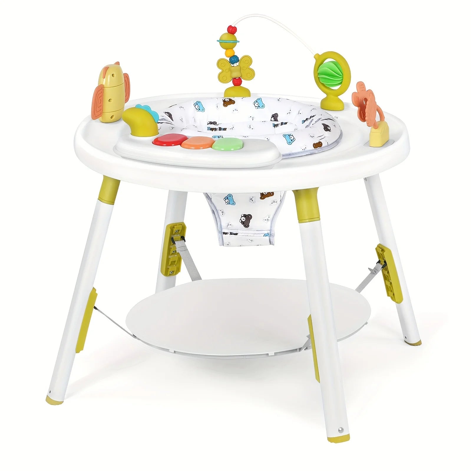 I YAN 3-in-1 baby activity center with detachable toys and 360-degree rotating seat, ideal for toddler development and entertainment.