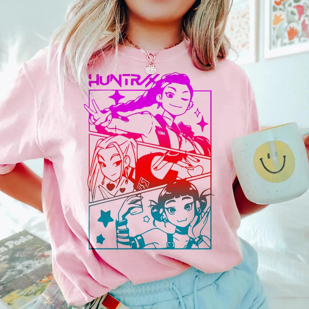 Anime KPop Demon Hunters T-shirt Tops for Children Casual Loose Girl Boy Clothing Round Neck Short Sleeve Street Style T-shirts