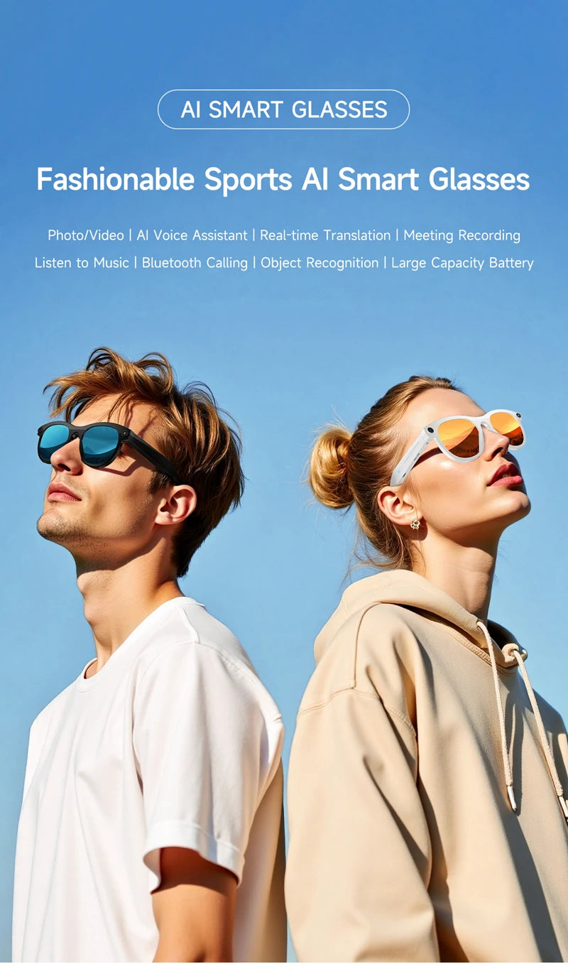 2026 New 500W Pixel Smart Glasses AI Cam Recognition Photography Video Record Bluetooth Call Music Playback Voice Wake Up New