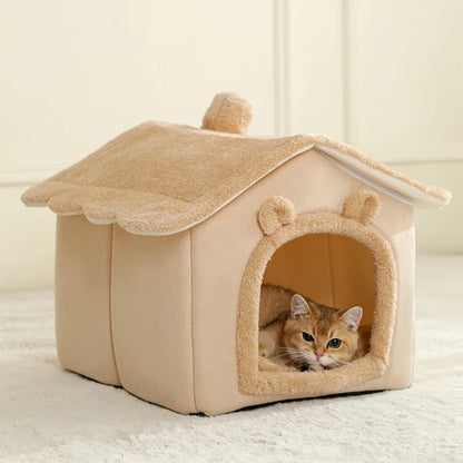 Foldable I YAN pet house with removable washable cover, cozy cave for small dogs and cats, ideal as a sofa or pet bed.