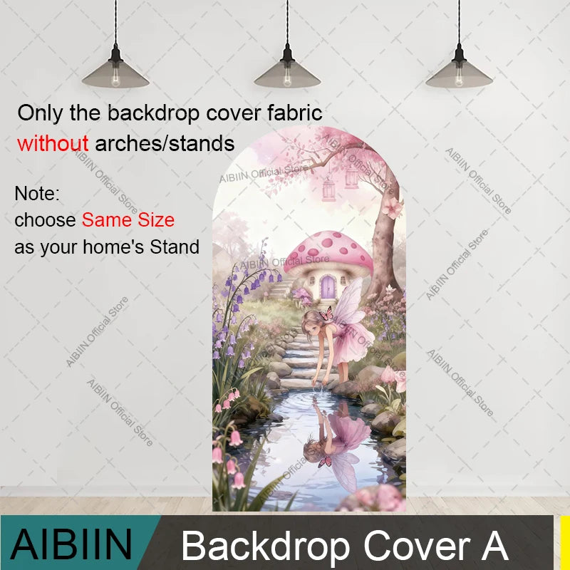 Butterfly Fairy First Birthday Arch Backdrop Cover Mushroom House Door Pink Floral Wonderland Girl Cake Baby Shower Party Decor