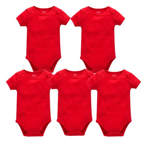 Set of Kavkas baby bodysuits in solid white, short sleeve cotton jumpsuits for newborns and infants up to 24 months by I YAN