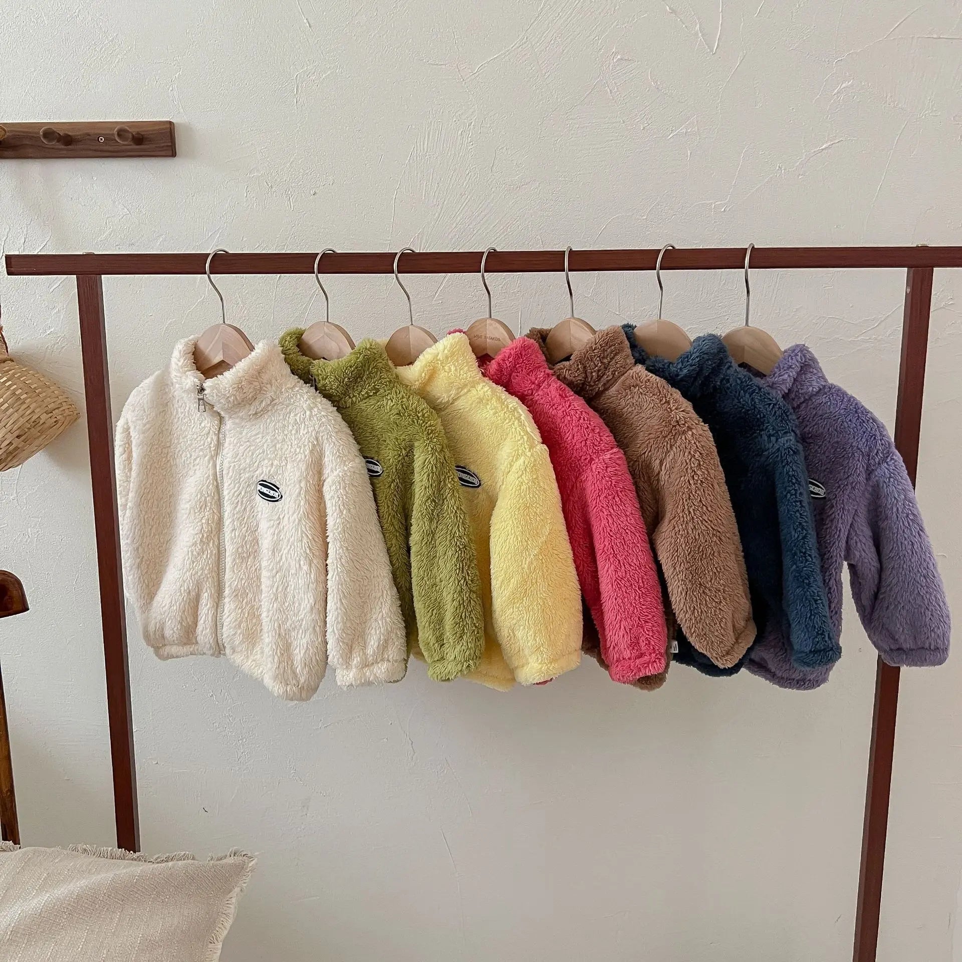 Jackets & Coats Kids Flannel Jacket Autumn Winter Boys Girl Casual Simple Coat Colorful  Lined Top Solid Color Children Clothing