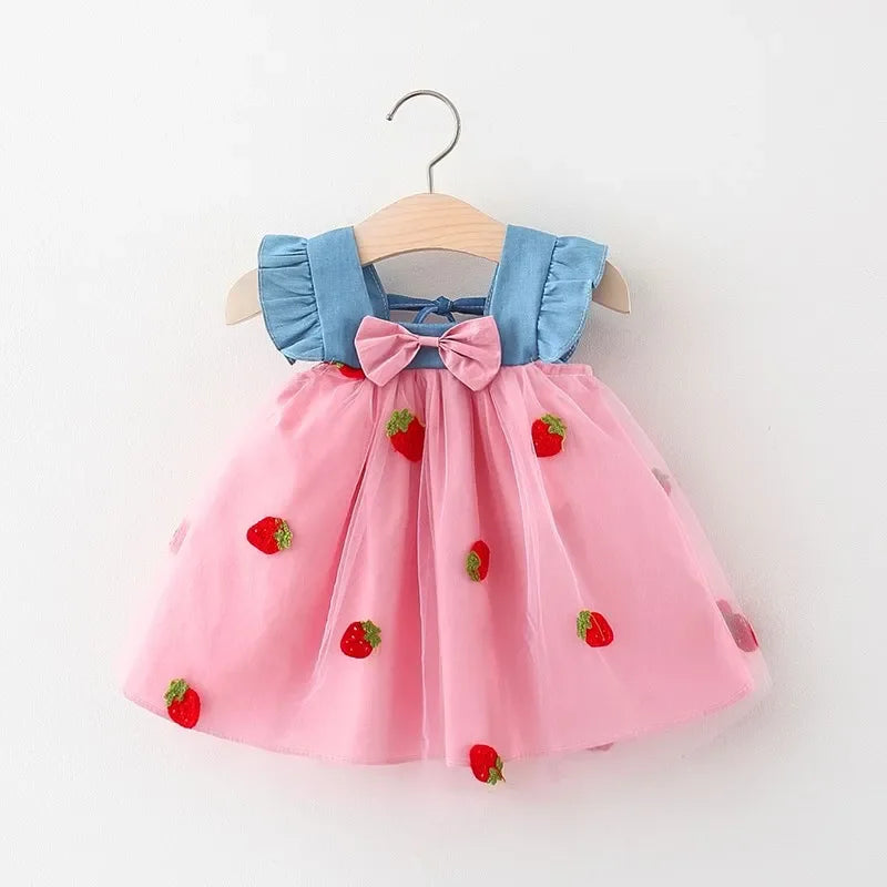 Baby Girl Dress Summer Cherry Mesh Girl's Dress Cute Beach Baby Dress Baby Girl Clothes