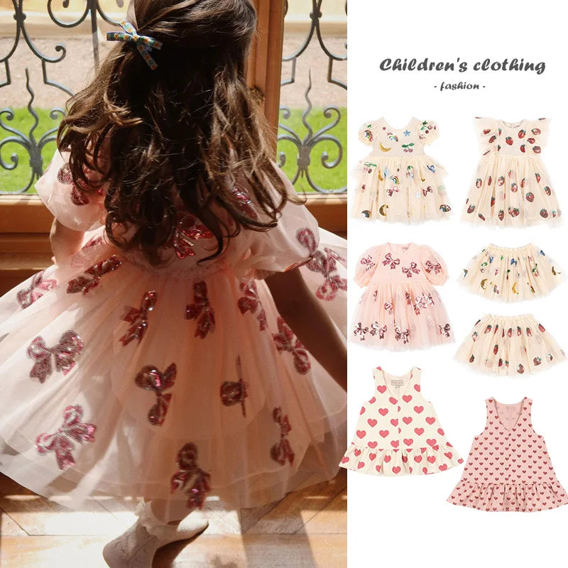 KS Girls Party Dresses Summer Kawaii Sequin Bow Puffy Dress Baby Girls Tutu Skirts Children's Princess Dress Kids Clothes
