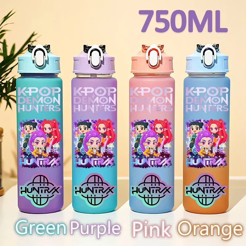 kpop 750ML Demon Hunters Bottle Gourde Gradient Color Water Cup Plastic Drinking Cup gradient straw cup gift