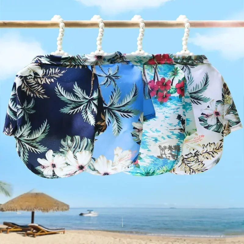 I YAN Hawaiian style summer dog shirt for small and medium dogs, featuring beach-inspired print for puppies, pugs, and French Bulldogs.