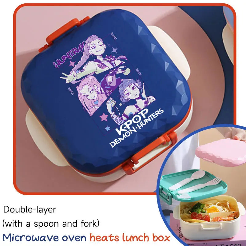 I YAN 800ml BPA-free KPop-themed lunch box with spoon and fork, microwave-safe, portable for students and office workers.