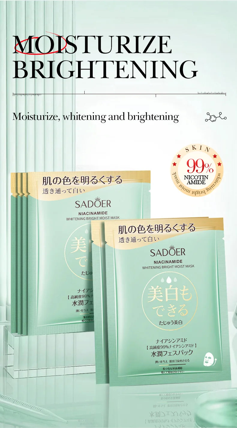 5/10pcs SADOER Nicotinamide Facial Masks for Face Moisturizing Brightening Firming Hydrating Face Mask Anti Wrinkle Skin Care