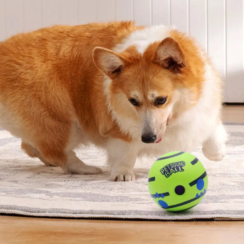 Interactive I YAN Wobble Wag Giggle Glow Ball for dogs, featuring sound and light for engaging play and entertainment.