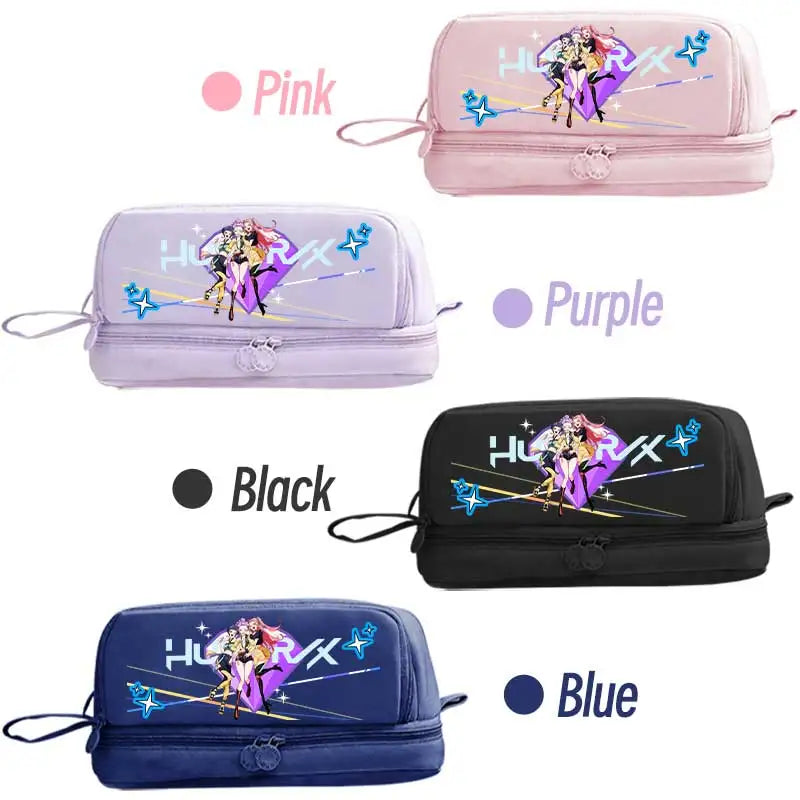 I YAN Kpop Demon Hunters pencil case with double-layer design, anime-themed stationery bag for kids and fans