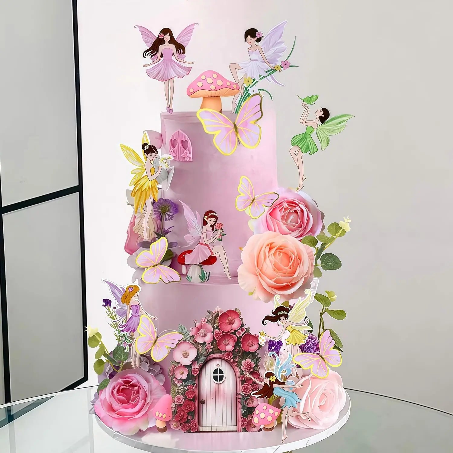 Fairy Cake Toppers Mushroom House Cake Decor Butterfly Cake Decor Fairy Garden Topper Fairy Party Supplies Flower Cupcake Topper