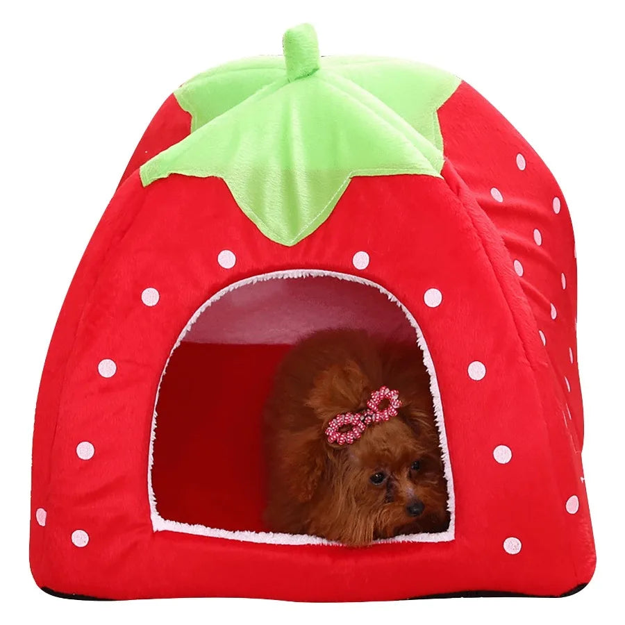 Strawberry Pet Bed for Dog, Puppy Cats Indoor Foldable Soft Warm Bed, Pet House Kennel Tent, S